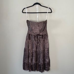 Morgan & Co Metallic Brown Beaded Strapless Prom/Formal Dress